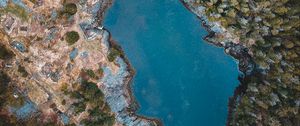 Preview wallpaper lake, forest, trees, aerial view, bridge