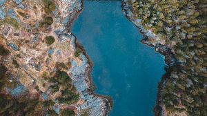 Preview wallpaper lake, forest, trees, aerial view, bridge