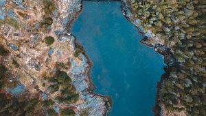 Preview wallpaper lake, forest, trees, aerial view, bridge