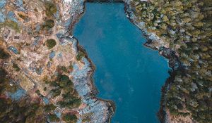Preview wallpaper lake, forest, trees, aerial view, bridge
