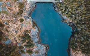 Preview wallpaper lake, forest, trees, aerial view, bridge