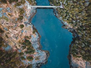 Preview wallpaper lake, forest, trees, aerial view, bridge
