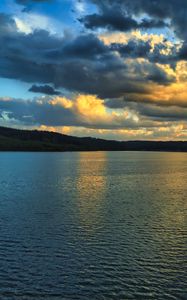 Preview wallpaper lake, forest, trees, clouds, ripples