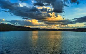 Preview wallpaper lake, forest, trees, clouds, ripples