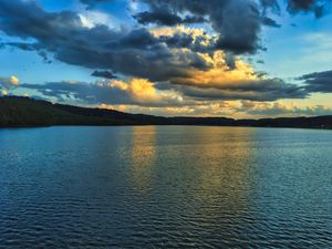 Preview wallpaper lake, forest, trees, clouds, ripples