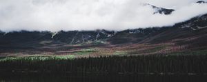Preview wallpaper lake, forest, trees, mountains, clouds, reflection