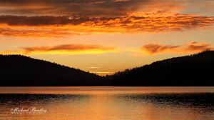 Preview wallpaper lake, forest, trees, sunset, twilight, dark