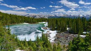 Preview wallpaper lake, forest, trees, ice, snow