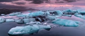 Preview wallpaper lake, glaciers, mountain, snow, clouds, nature