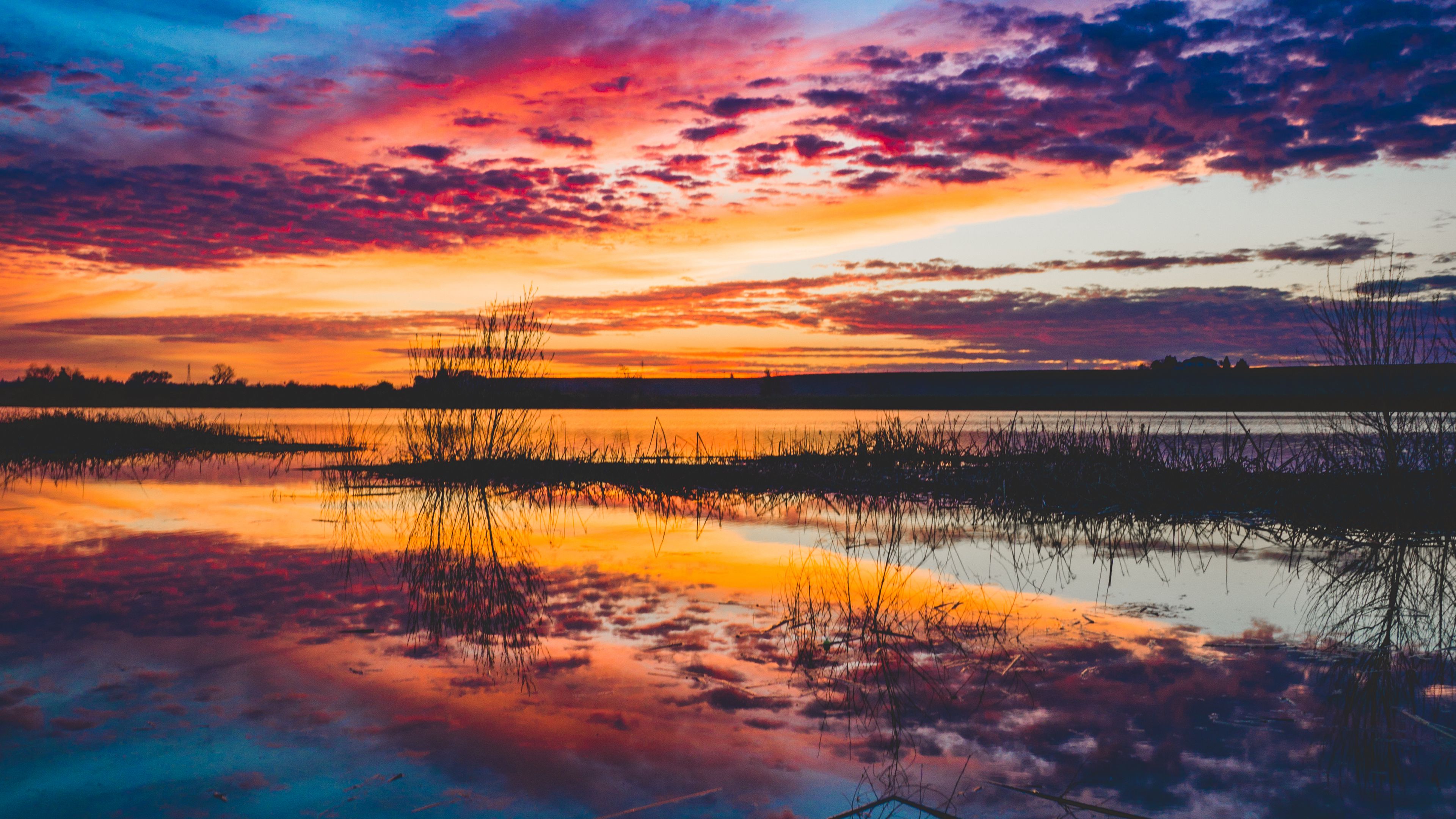 Download Wallpaper 3840x2160 Lake Grass Clouds Twilight 4k Uhd 169