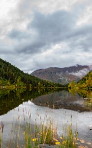 Preview wallpaper lake, grass, mountains, forest, valley