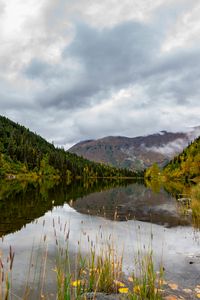 Preview wallpaper lake, grass, mountains, forest, valley