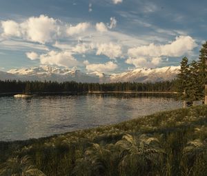 Preview wallpaper lake, grass, nature, sky