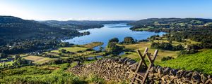 Preview wallpaper lake, grass, structure, wall, landscape