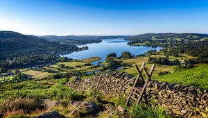 Preview wallpaper lake, grass, structure, wall, landscape