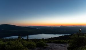 Preview wallpaper lake, hill, dusk, evening