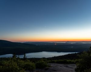 Preview wallpaper lake, hill, dusk, evening