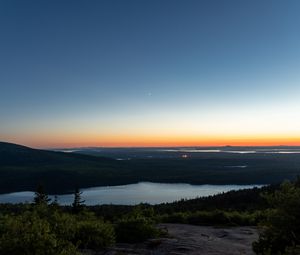 Preview wallpaper lake, hill, dusk, evening