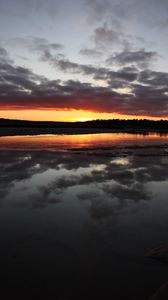 Preview wallpaper lake, hills, clouds, sunset