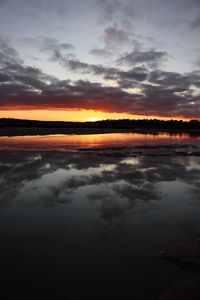 Preview wallpaper lake, hills, clouds, sunset
