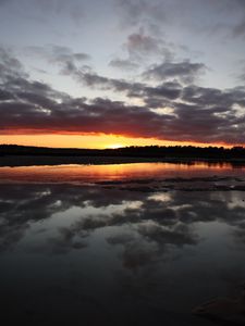 Preview wallpaper lake, hills, clouds, sunset