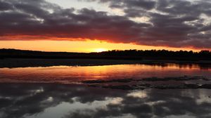 Preview wallpaper lake, hills, clouds, sunset