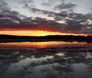 Preview wallpaper lake, hills, clouds, sunset
