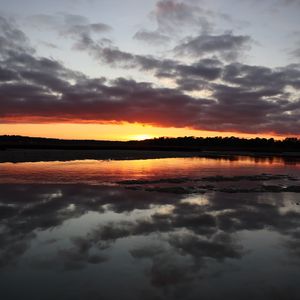 Preview wallpaper lake, hills, clouds, sunset