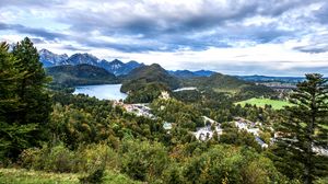 Preview wallpaper lake, hills, mountains, trees, landscape