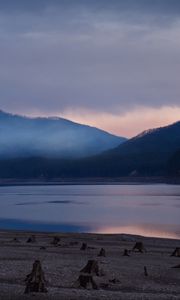 Preview wallpaper lake, hills, nature, dawn