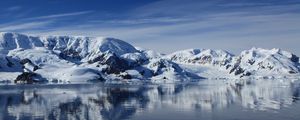 Preview wallpaper lake, hills, snow, ice, winter