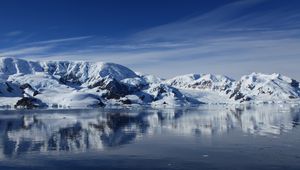 Preview wallpaper lake, hills, snow, ice, winter