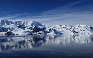 Preview wallpaper lake, hills, snow, ice, winter