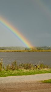 Preview wallpaper lake, horizon, rainbow, landscape, nature