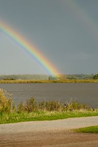 Preview wallpaper lake, horizon, rainbow, landscape, nature