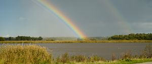 Preview wallpaper lake, horizon, rainbow, landscape, nature