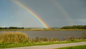 Preview wallpaper lake, horizon, rainbow, landscape, nature
