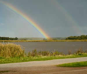 Preview wallpaper lake, horizon, rainbow, landscape, nature