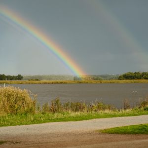 Preview wallpaper lake, horizon, rainbow, landscape, nature