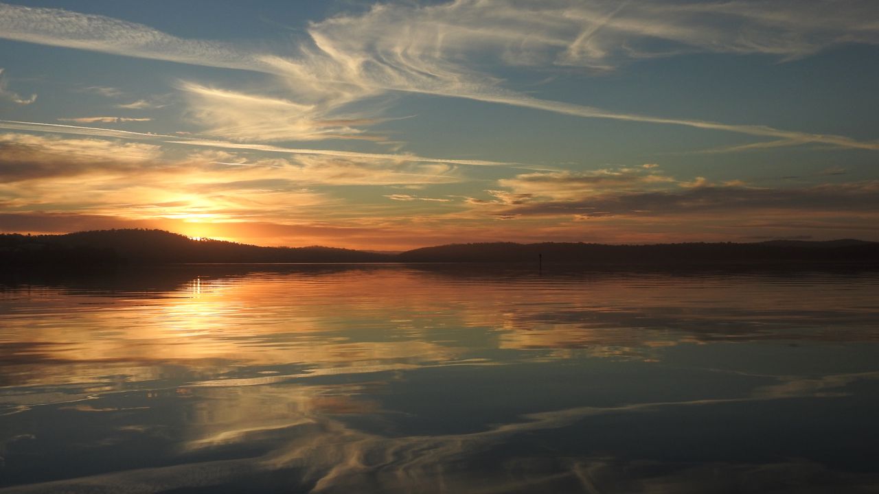 Wallpaper lake, horizon, reflection, sunset