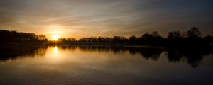 Preview wallpaper lake, horizon, sunset, sky, water, sun