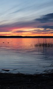 Preview wallpaper lake, horizon, sunset, dark