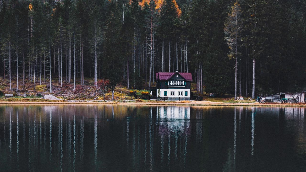Wallpaper lake, house, forest, shore, nature