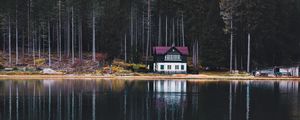 Preview wallpaper lake, house, forest, shore, nature