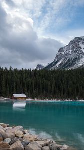 Preview wallpaper lake, house, forest, mountain