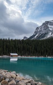 Preview wallpaper lake, house, forest, mountain