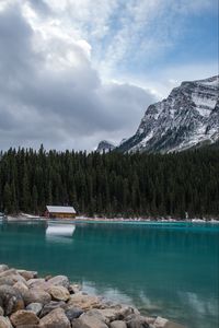 Preview wallpaper lake, house, forest, mountain