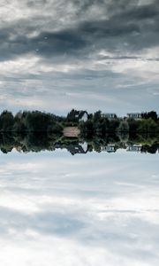 Preview wallpaper lake, house, trees, reflection, sky