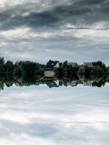 Preview wallpaper lake, house, trees, reflection, sky