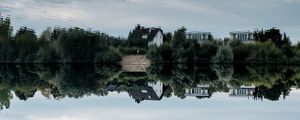 Preview wallpaper lake, house, trees, reflection, sky